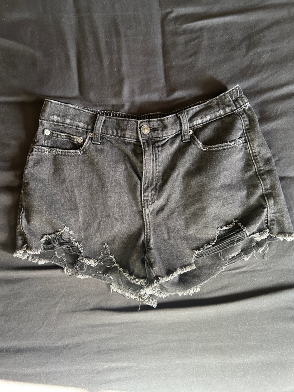 Aerie Distressed Black Denim Shorts Elastic Stretch Waistband - Women’s Medium
